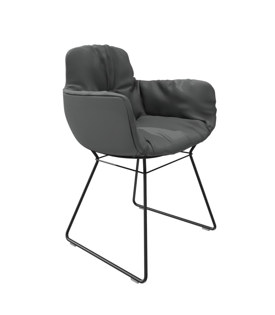 Leya Stuhl mit hoher Armlehne, Leder Sahara, Freifrau Manufaktur, moderner Design Stuhl.