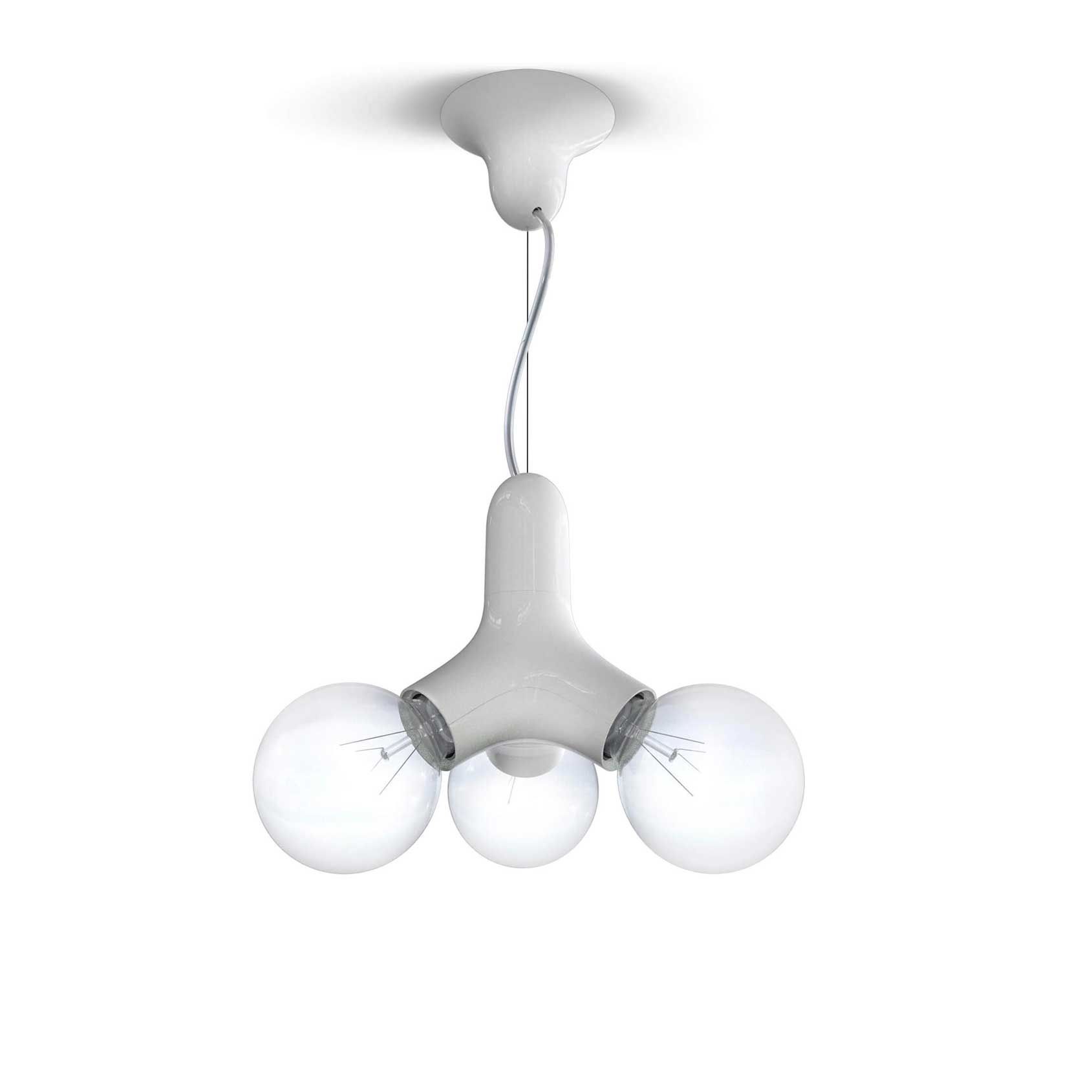 Weiße DNA Pendelleuchte mit drei Glühbirnen, moderne Deckenleuchte für Wohnzimmer und Esszimmer.