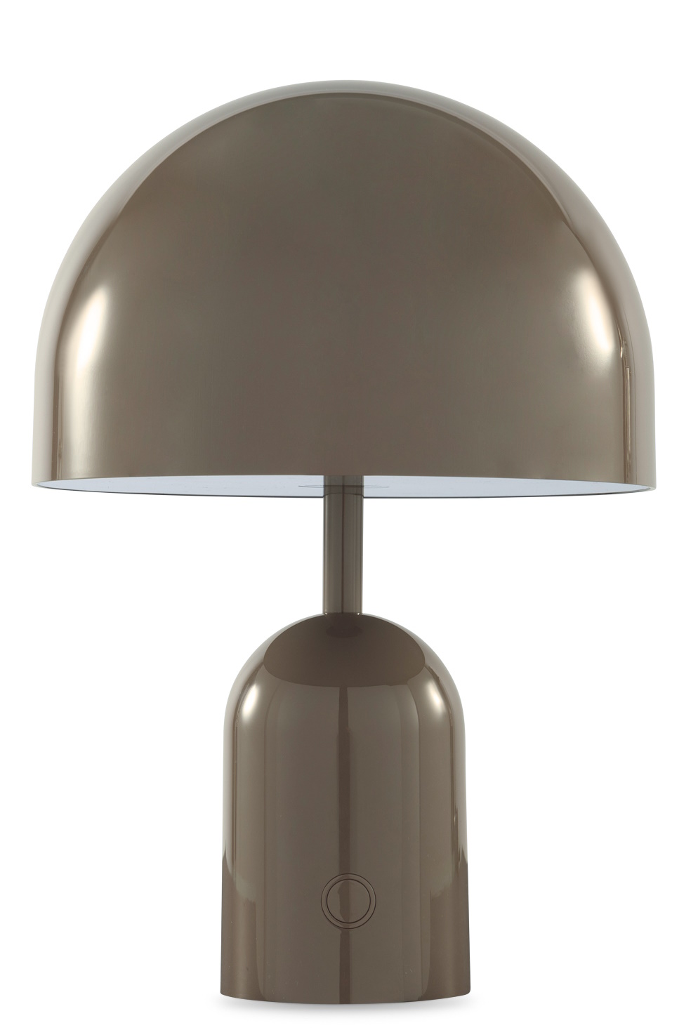 Bell Portable LED Tischleuchte von Tom Dixon in Taupe, moderne Akkuleuchte für den Innenbereich.