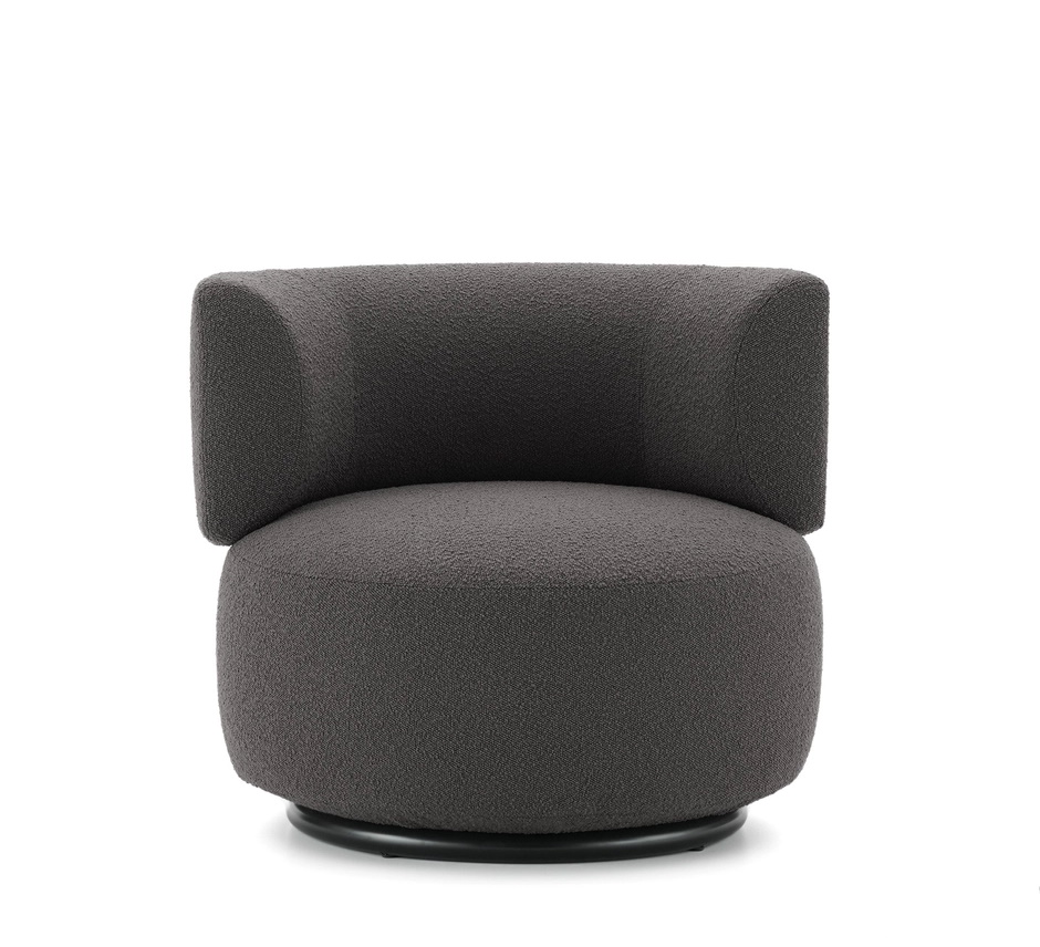 Grauer K-Wait Sessel von Kartell mit Bouclé-Bezug, moderner Polstersessel für Wohnzimmer und Lounge.