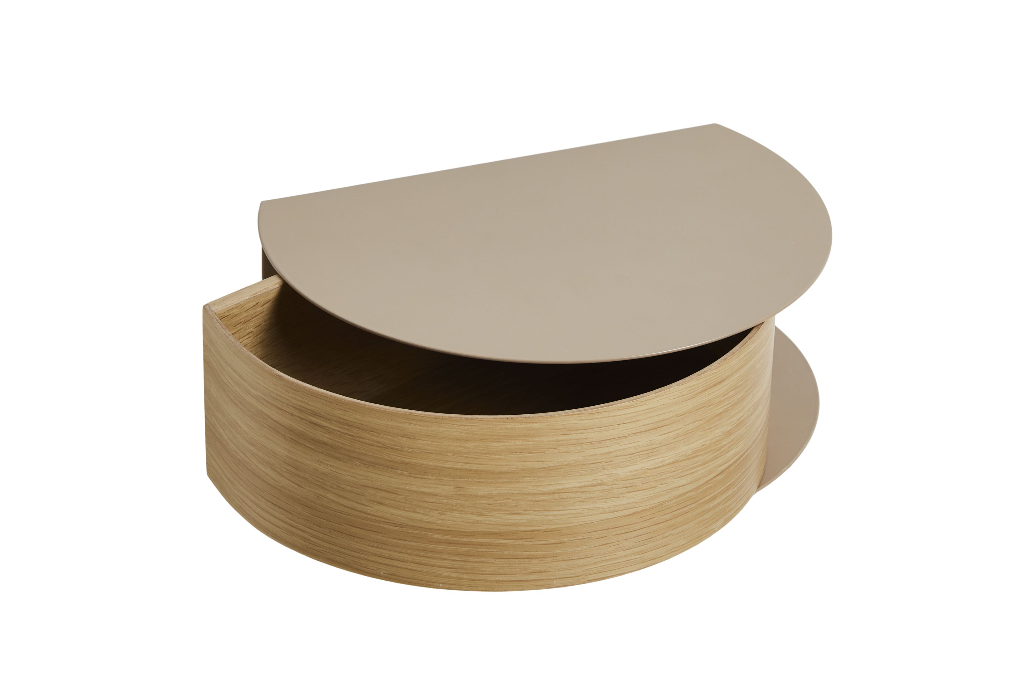 Wallie Wandschublade von Woud, beige-graues Wandregal mit Schublade aus Holz, modernes Design.