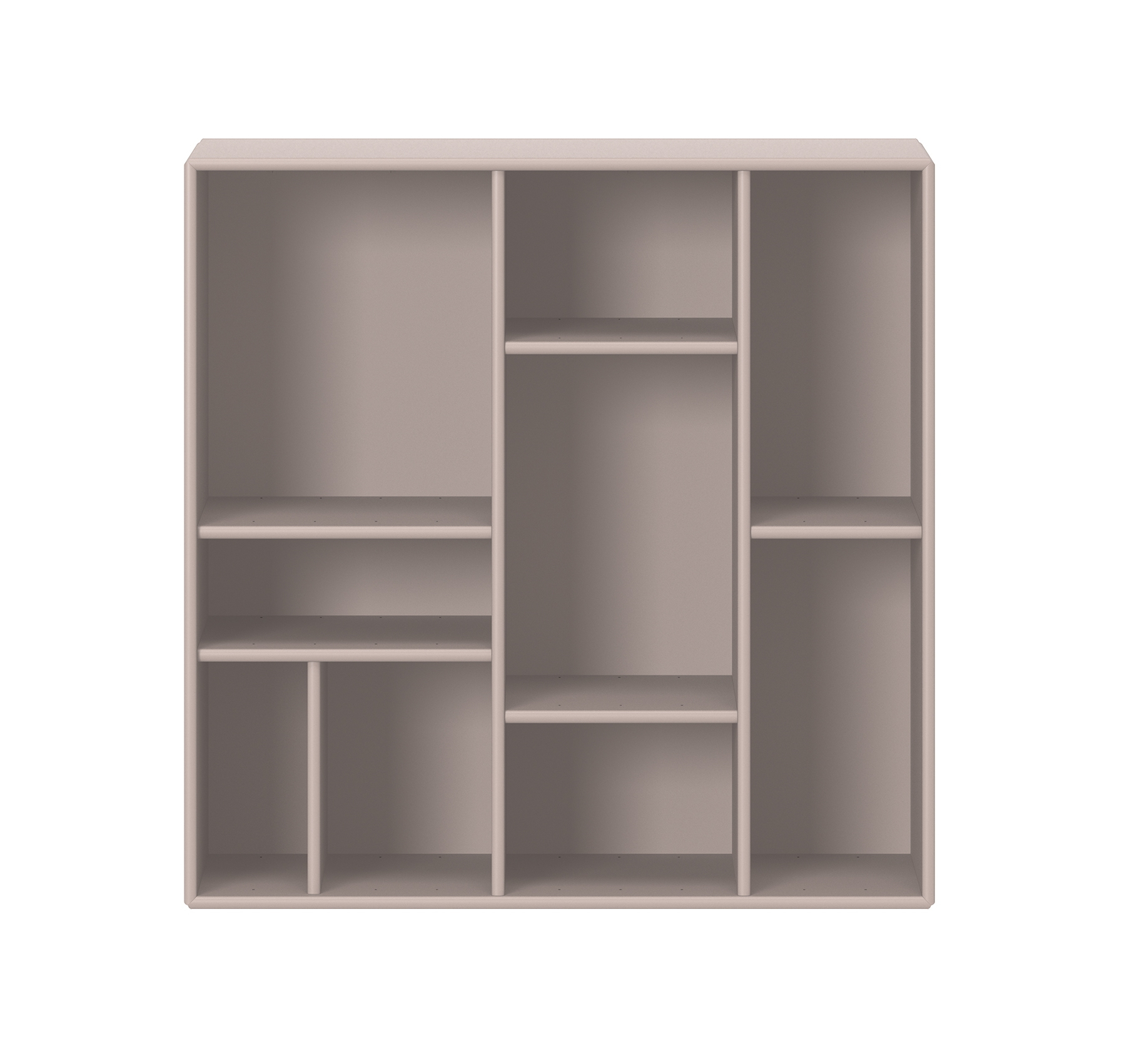 Compile Wandregal Mushroom von Montana: Modernes, quadratisches Regal mit verschiedenen Fächern in Pilzfarbe.