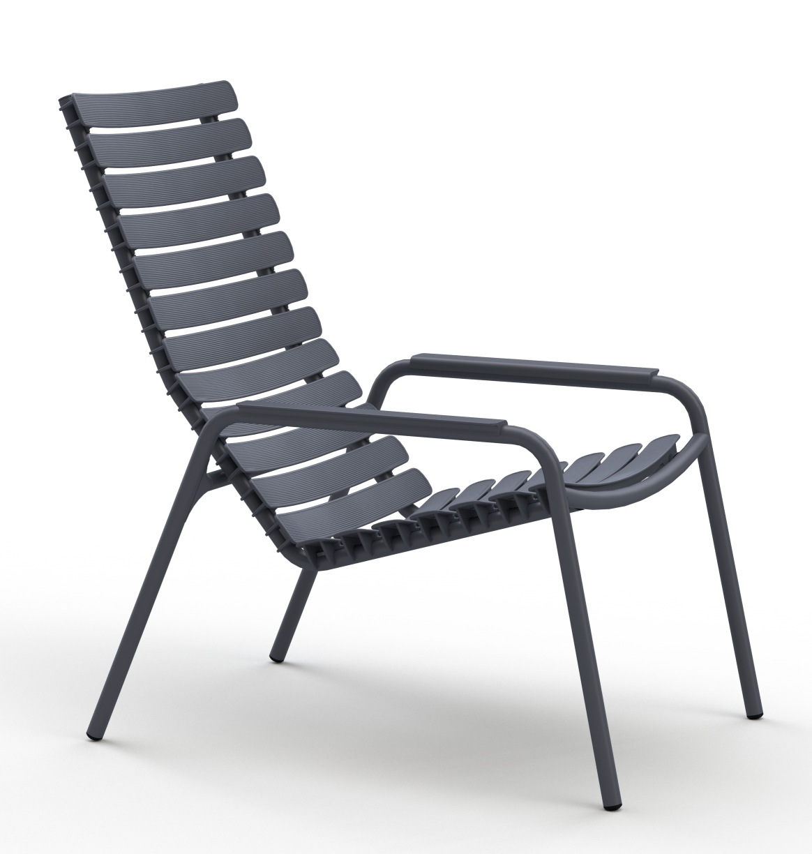 Grauer Reclips Lounge Chair von Houe für den Außenbereich mit Armlehnen. Bequemer Gartenstuhl.