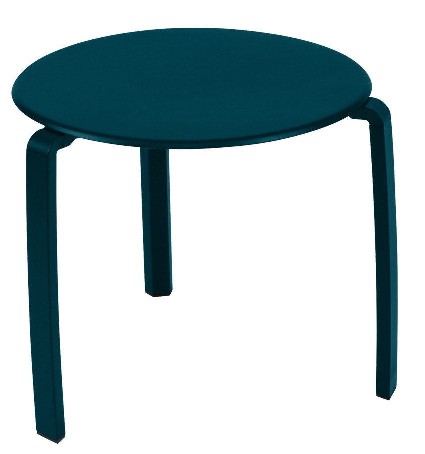 Blauer, runder Alizé Outdoor Tisch von Fermob, ideal als Beistelltisch für Garten und Terrasse.