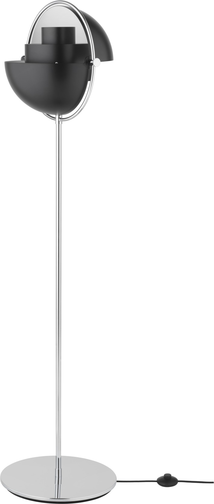 Gubi Multi-Lite Stehleuchte in Schwarz und Chrom, moderne Designleuchte für Wohnräume.