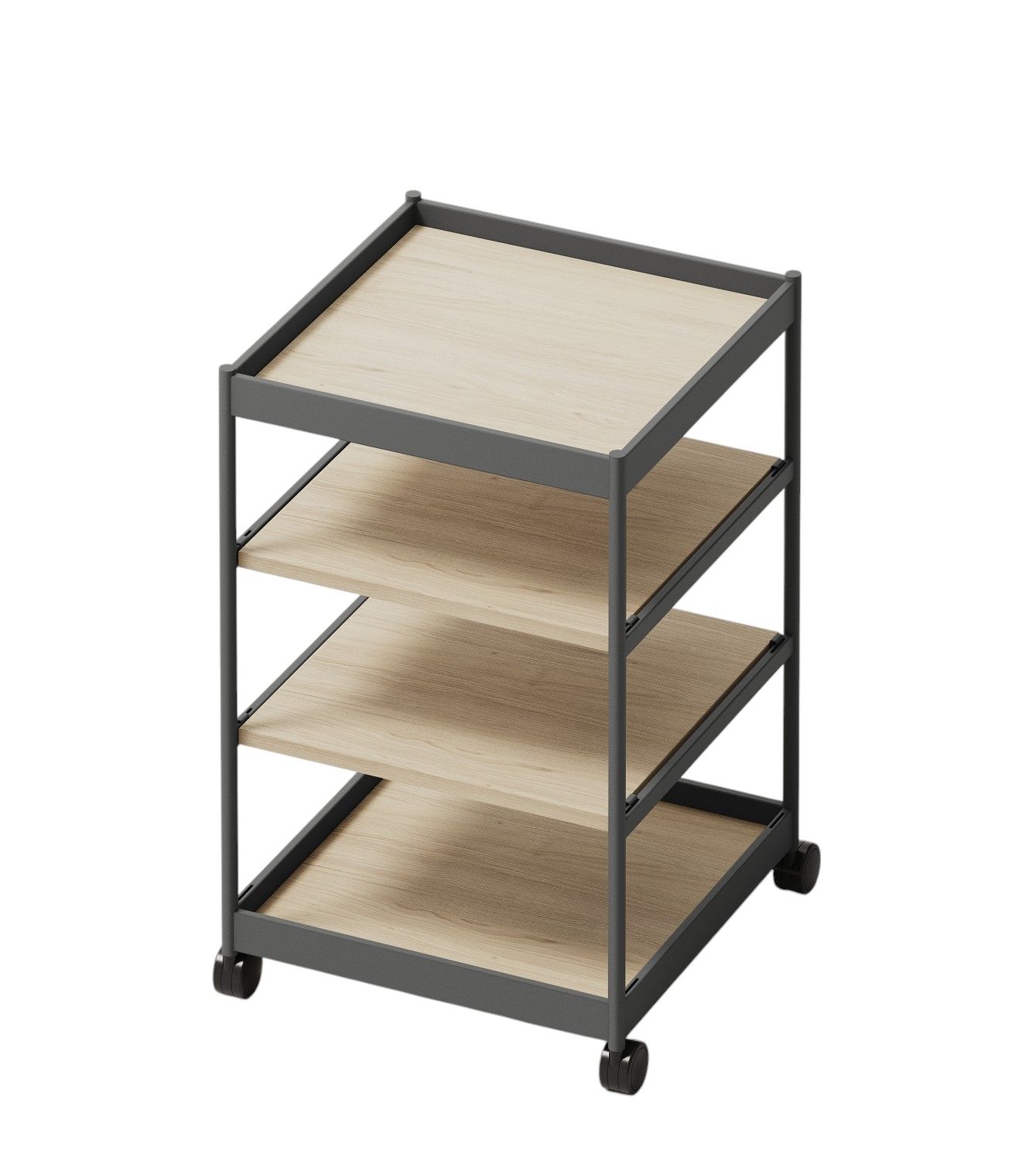 Beside Office Trolley: Rollbarer Bürowagen mit drei Regalböden und grauem Metallgestell.