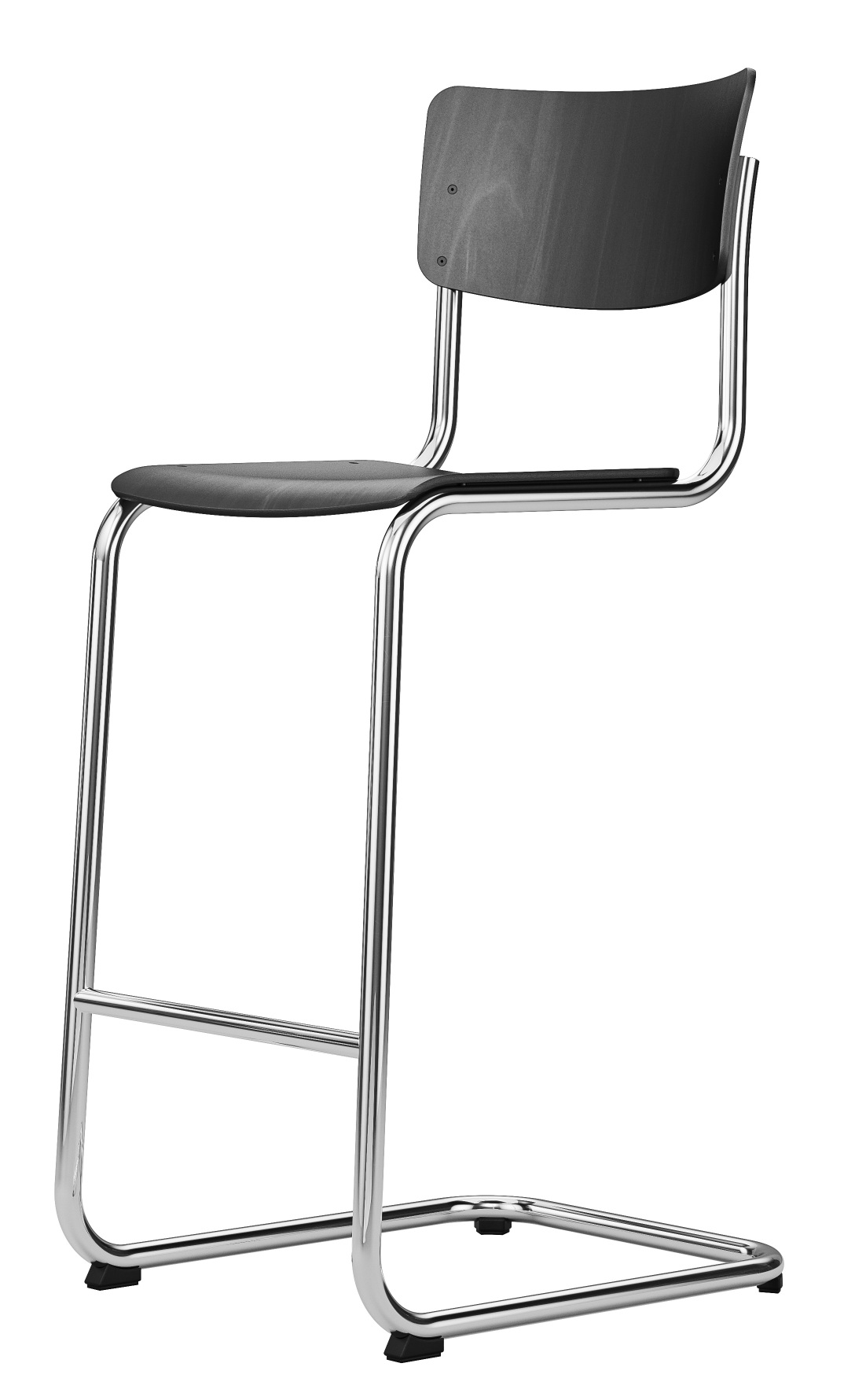 S 43 H Thonet Barhocker: Klassischer Stahlrohr Freischwinger Barstuhl mit Rückenlehne und Fußstütze, modernes Design.
