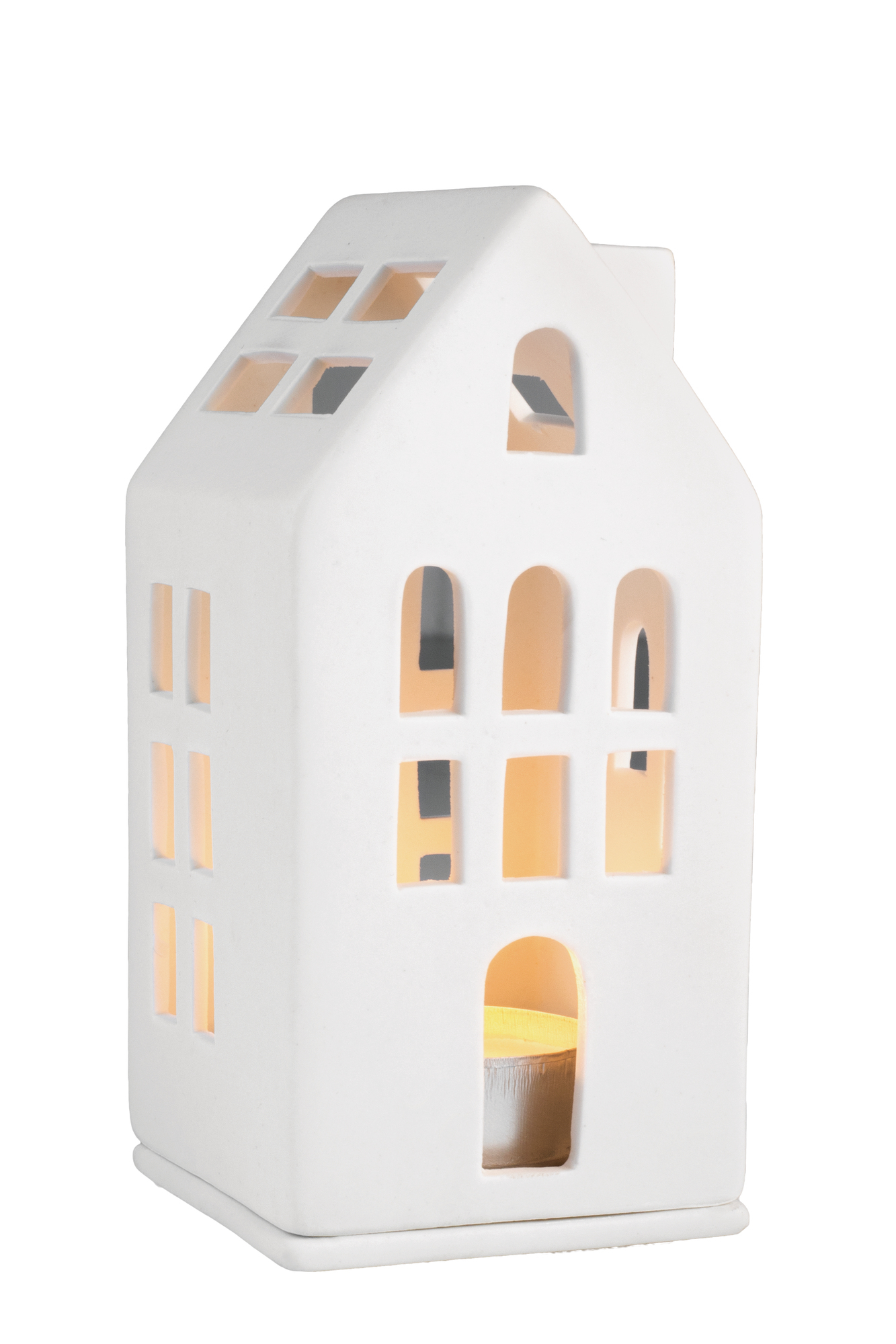 Weißes Räder Lichthaus "Gästehaus" aus Keramik mit Teelicht, stimmungsvolle Dekoration für Wohnzimmer und Fensterbank.