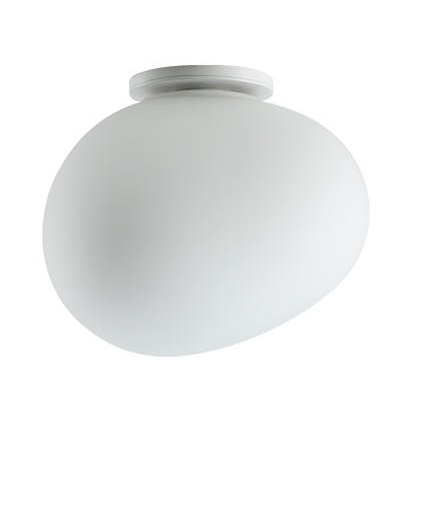 Weiße Gregg Deckenleuchte von Foscarini: Moderne Deckenlampe mit organisch geformtem Diffusor für Wohnräume.