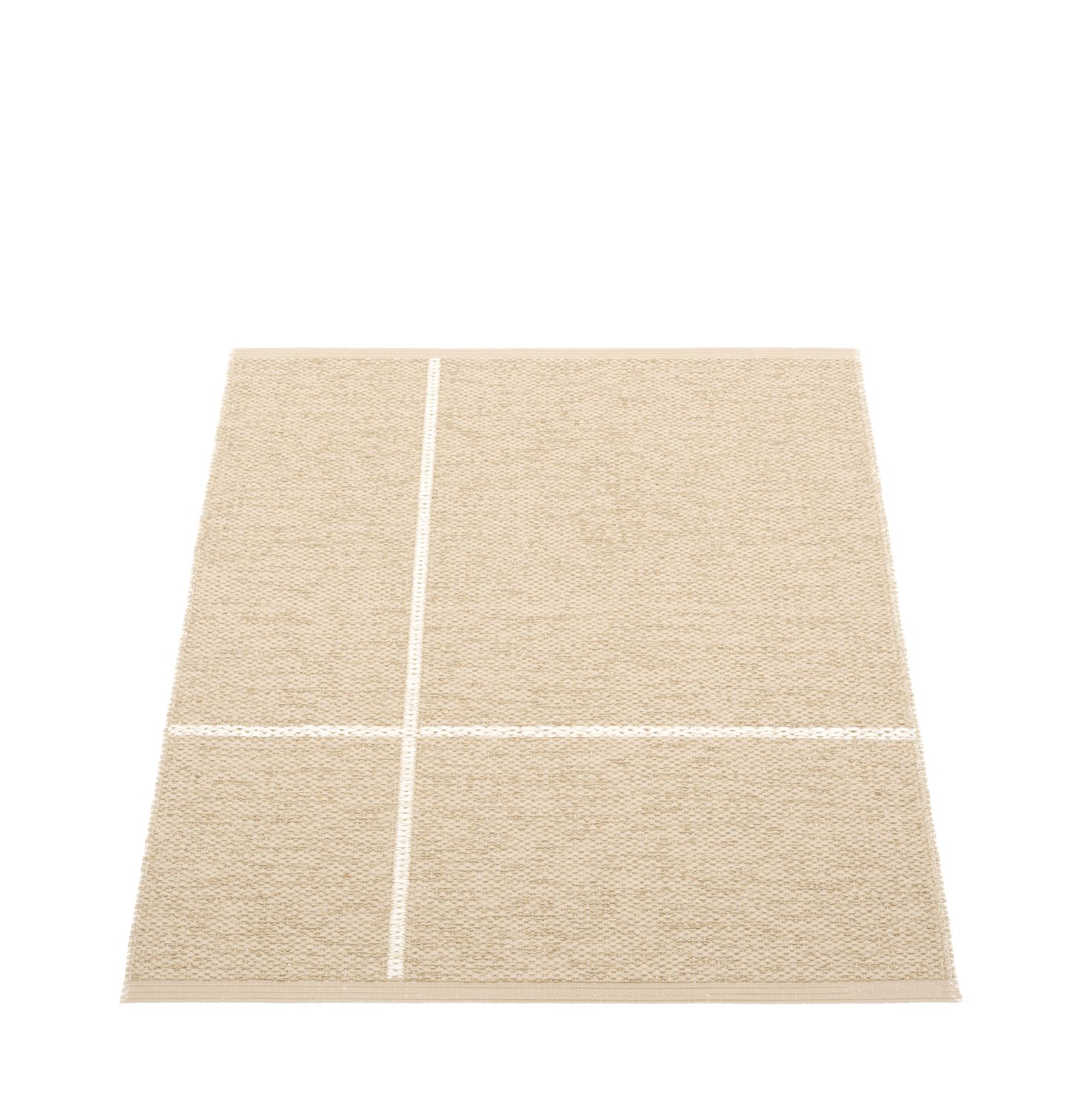 Beiger Pappelina Teppich "Fred" 70x90cm mit weißem Kreuzmuster, ideal als Küchenteppich oder Badteppich.