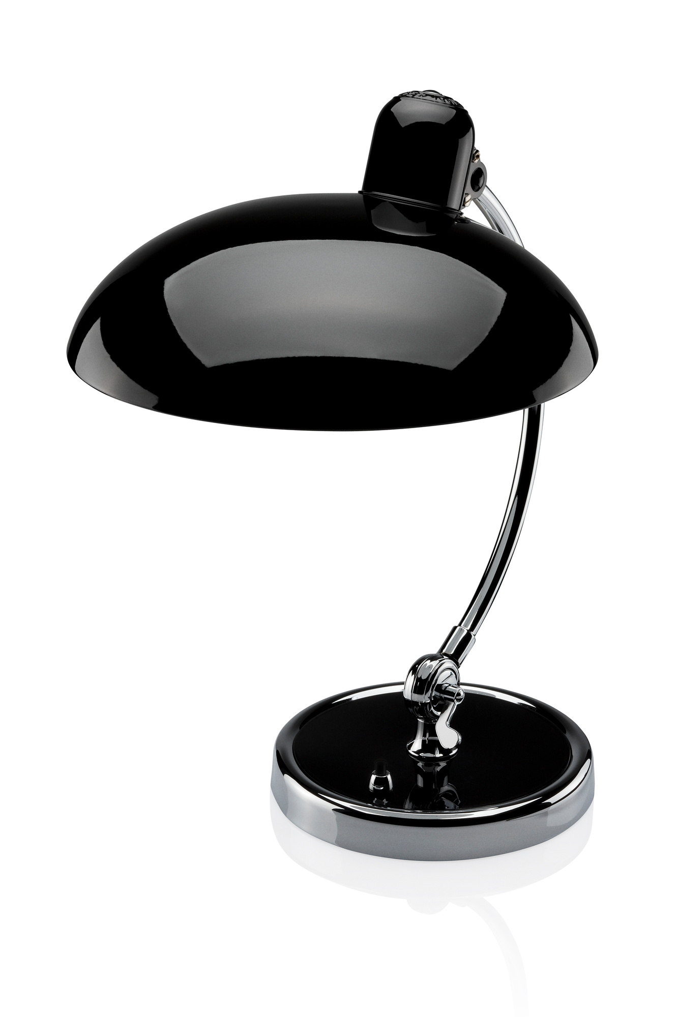 Schwarze KAISER idell Tischleuchte von Fritz Hansen, hochglänzend, modernes Design für Büro und Wohnraum.