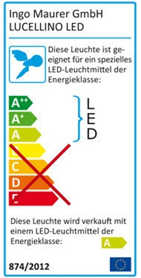 Energielabel der Lucellino LED Tischleuchte von Ingo Maurer mit Energieeffizienzklasse A.