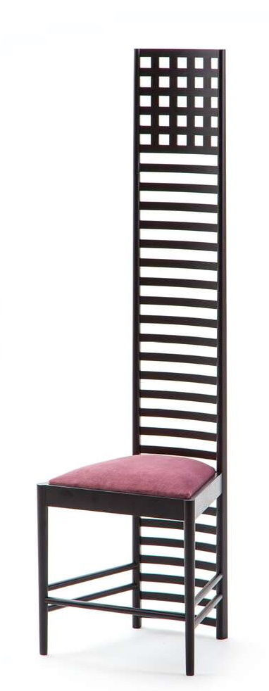 292 Hill House Stuhl von Cassina mit hohem, gitterförmigem Rückenteil und rotem Sitzpolster.