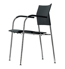 Schwarzer Thonet Armlehnenstuhl S 360 F mit verchromtem Stahlrohrgestell, ideal für Büro und Konferenzräume.