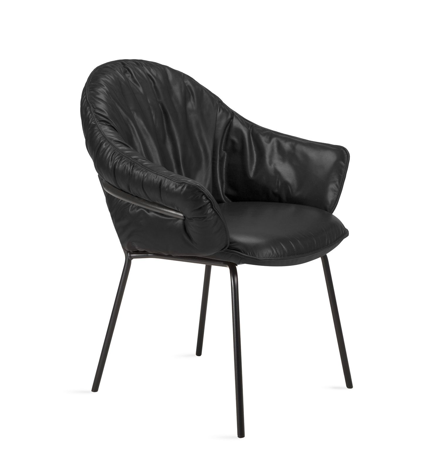 Schwarzer Marie Armchair Sessel von Freifrau Manufaktur mit Lederbezug und filigranem Metallgestell.