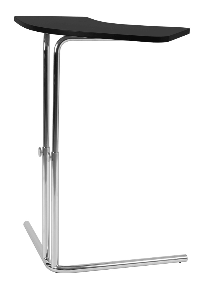 K26L Tecta Beistelltisch mit schwarzer Tischplatte und verchromtem, höhenverstellbarem Gestell. Moderner, flexibler Tisch.