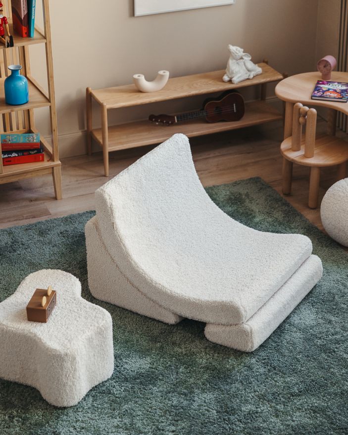 Mond Kindersessel Teddystoff Cremeweiß Wigiwama