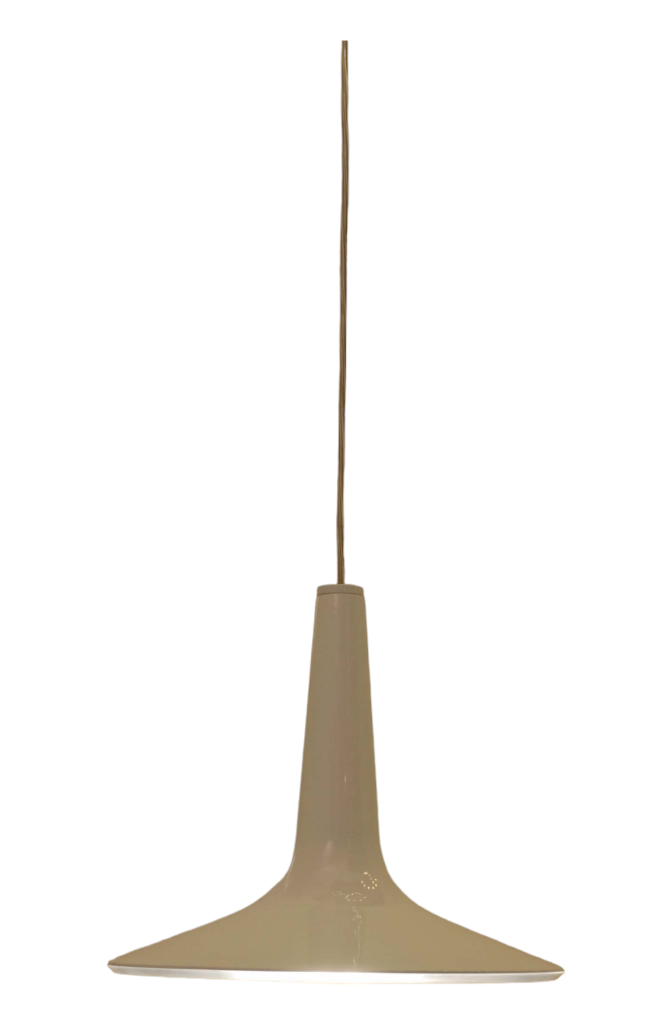 Kin LED Pendelleuchte von Oluce, moderne Hängelampe in Beige mit sanftem Lichtschein.