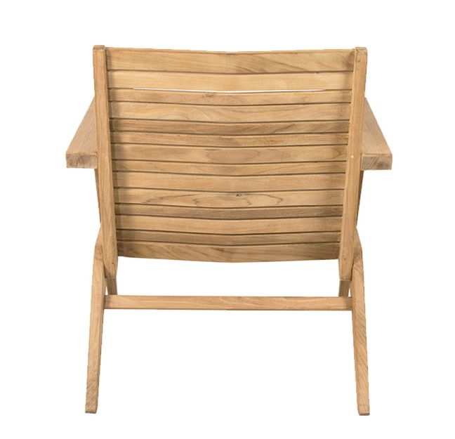 Rückansicht des Cane-Line Flip Loungesessels aus Teakholz mit Armlehnen, Gartenmöbel für den Außenbereich.