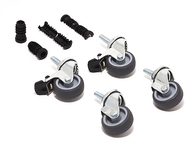4er Set Rollen für Eiermann Tischgestell von Richard Lampert, mit Feststellbremse und Zubehör.