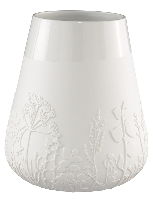 Weiße Zuhause Poesie Porzellanvase mit floralen Prägungen, ideal für frische Blumen und dekorative Akzente.