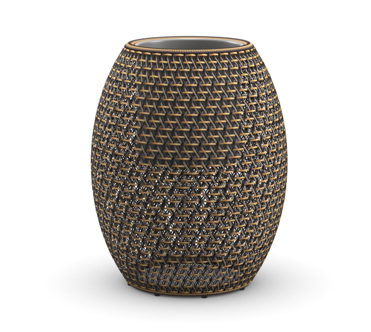 Dala Übertopf: Ovaler, braun-beiger Pflanztopf aus geflochtenem Kunststoff für Innen- und Außenbereich.