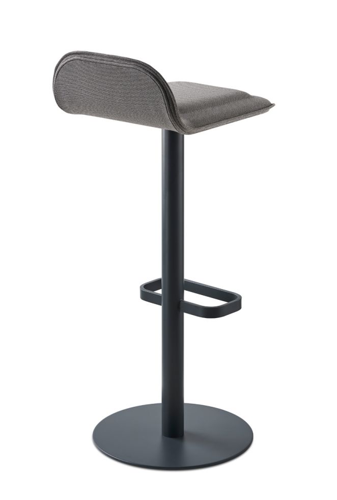 Anthrazitfarbener Dave Barhocker mit hellgrauem Sitzpolster und Fußstütze, modernes Design für Küche und Bar.