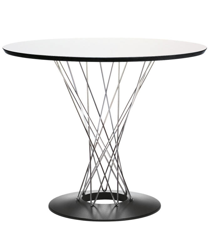 Weißer Noguchi Tisch mit verchromtem Drahtgestell und schwarzem Fuß für Esszimmer.