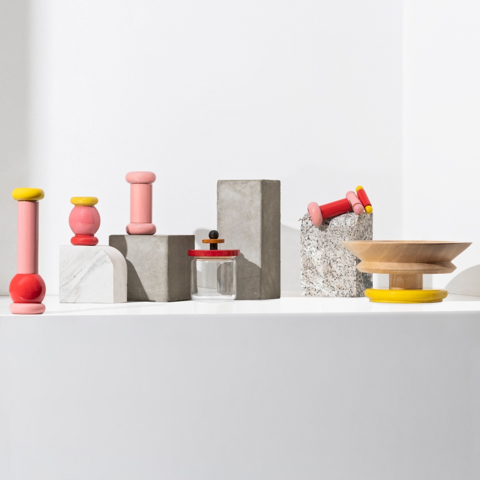 Alessi Küchendose ES16/75, H 17 cm, ein dekoratives Einzelstück in Gelb, Schwarz und Weiß.