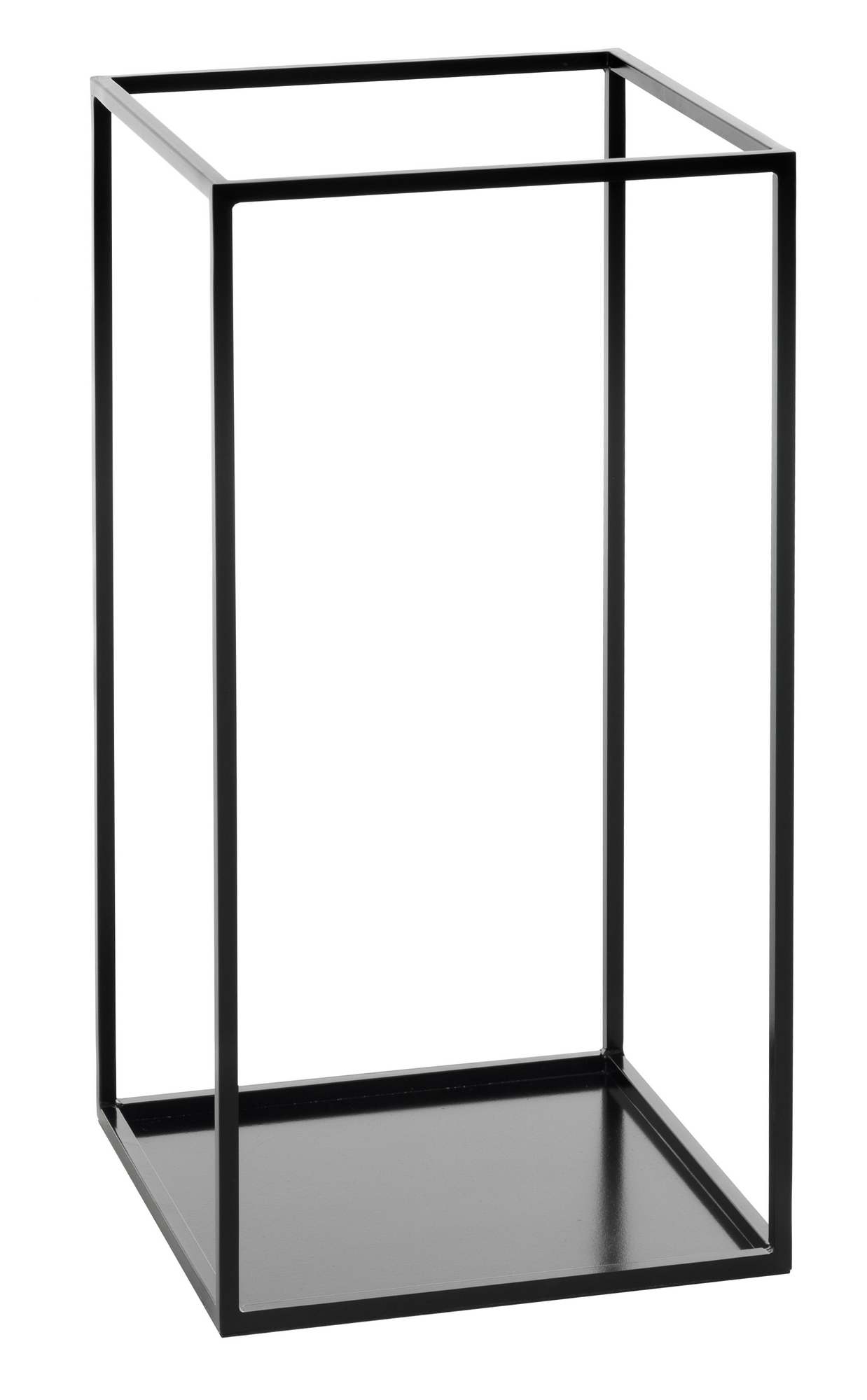 Schönbuch Rack: Schwarzer, minimalistischer Schirmständer und Beistelltisch aus Metall, modernes Design für Flur und Wohnzimmer.