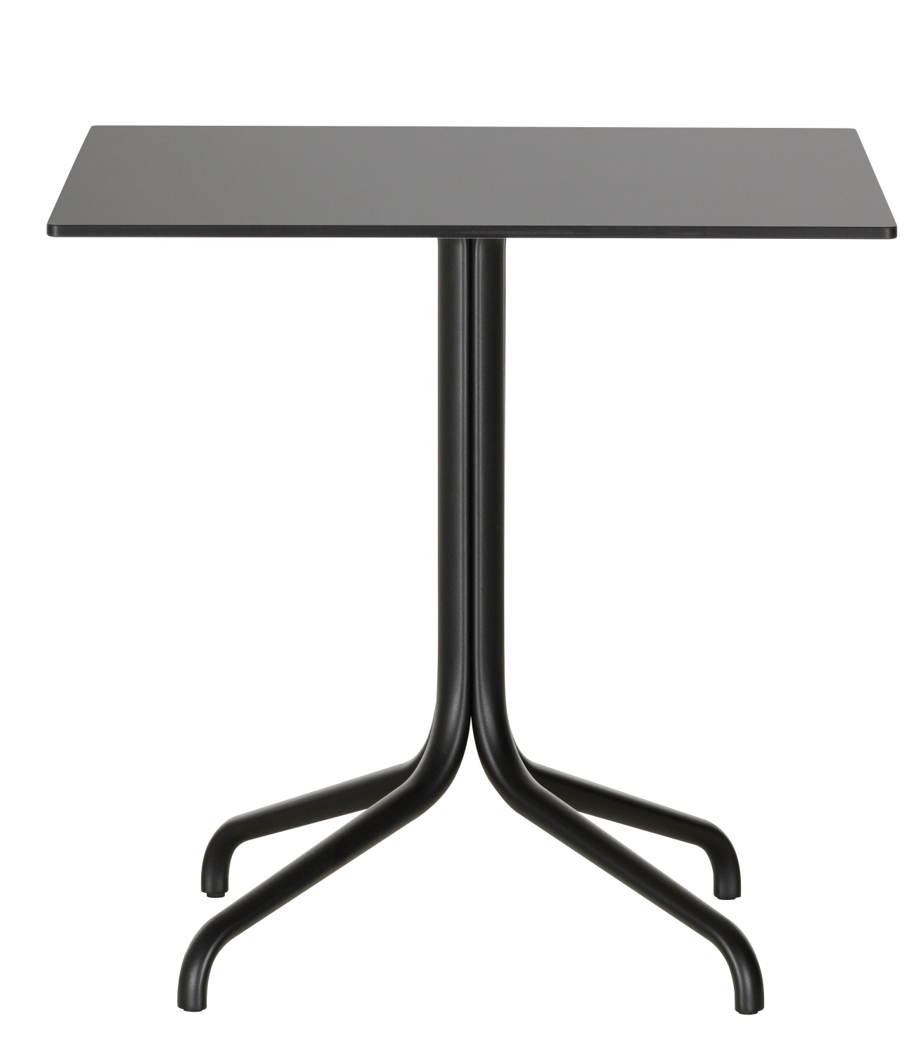 Schwarzer Belleville Tisch von Vitra mit quadratischer Tischplatte und filigranem Stahlrohrgestell.