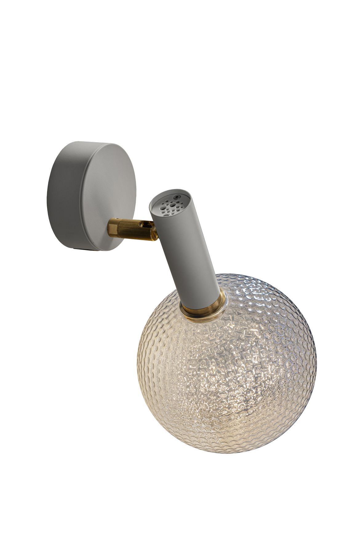 Graue Catellani & Smith Wandleuchte mit Kugelglas und verstellbarem Spot für stimmungsvolle Beleuchtung.