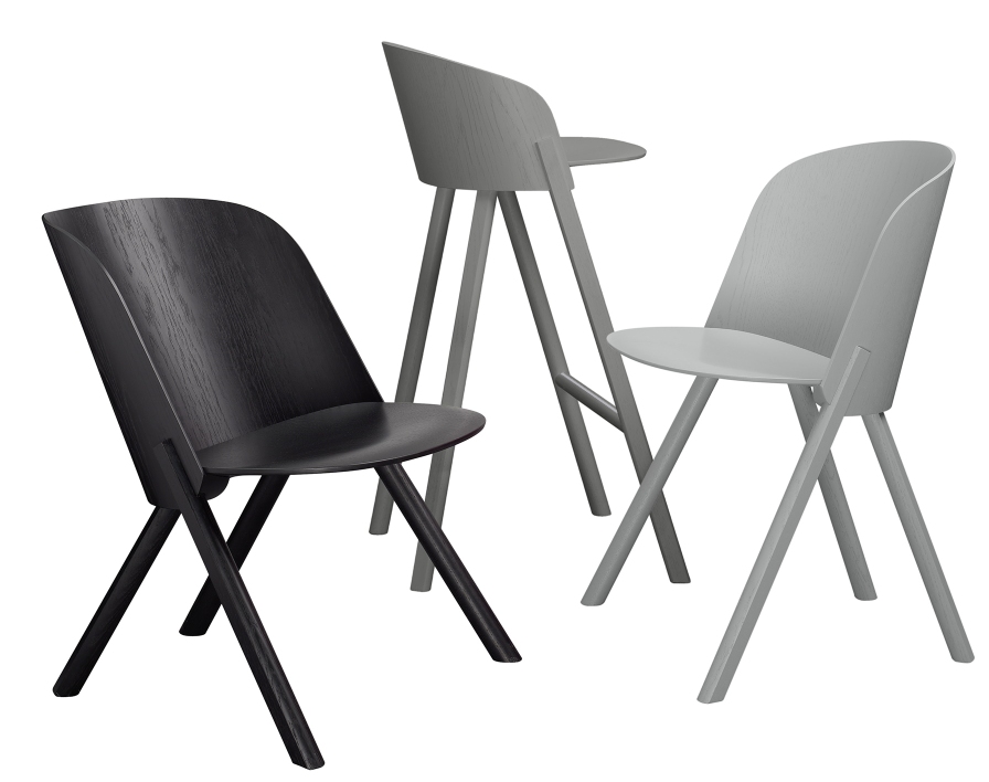 EC05 That Sessel von e15 in Schwarz und Grau, moderner Holzstuhl und Barhocker.