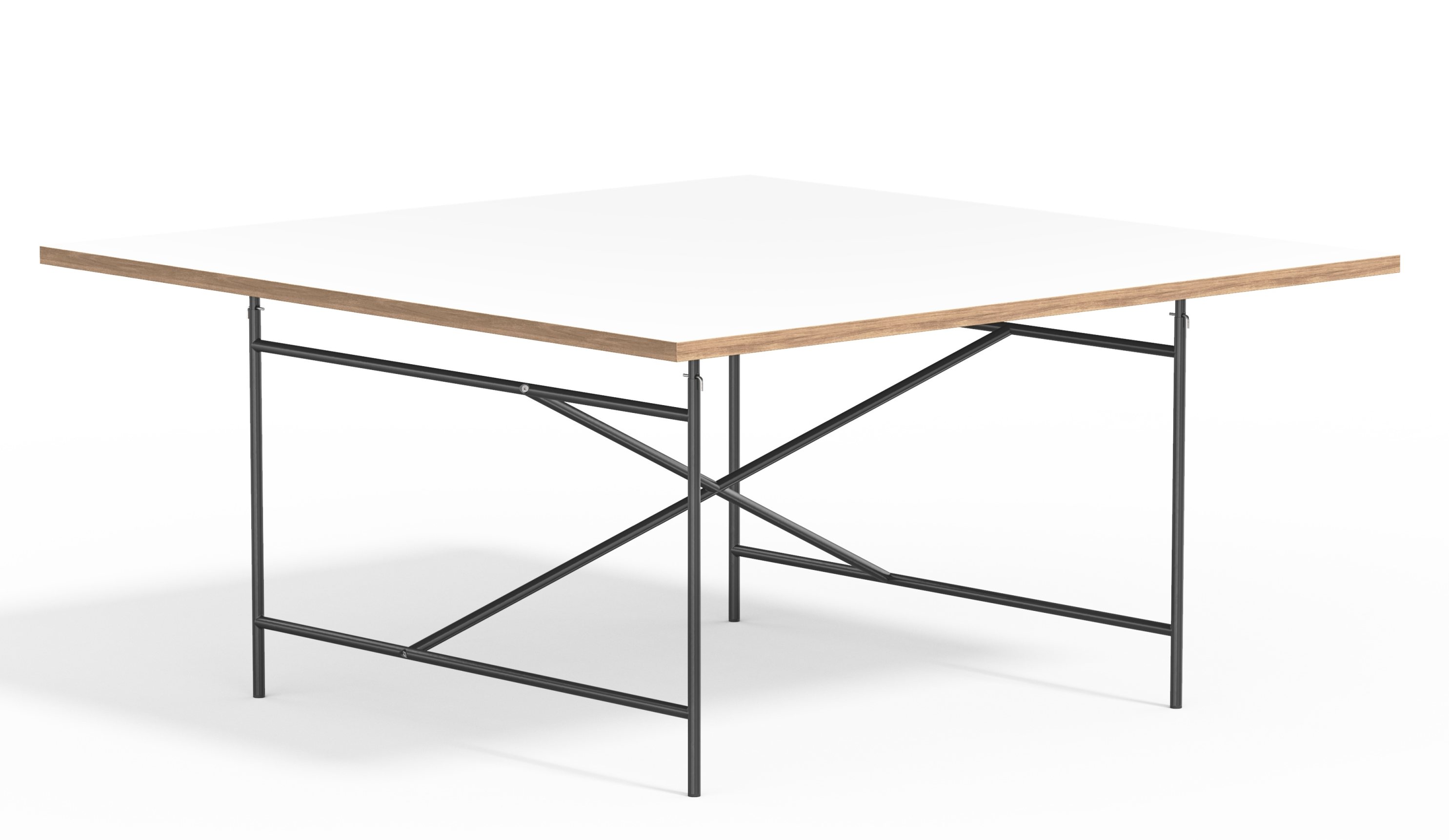 Quadratische, weiße Tischplatte für Eiermann Tisch mit schwarzem Stahlgestell von Richard Lampert.