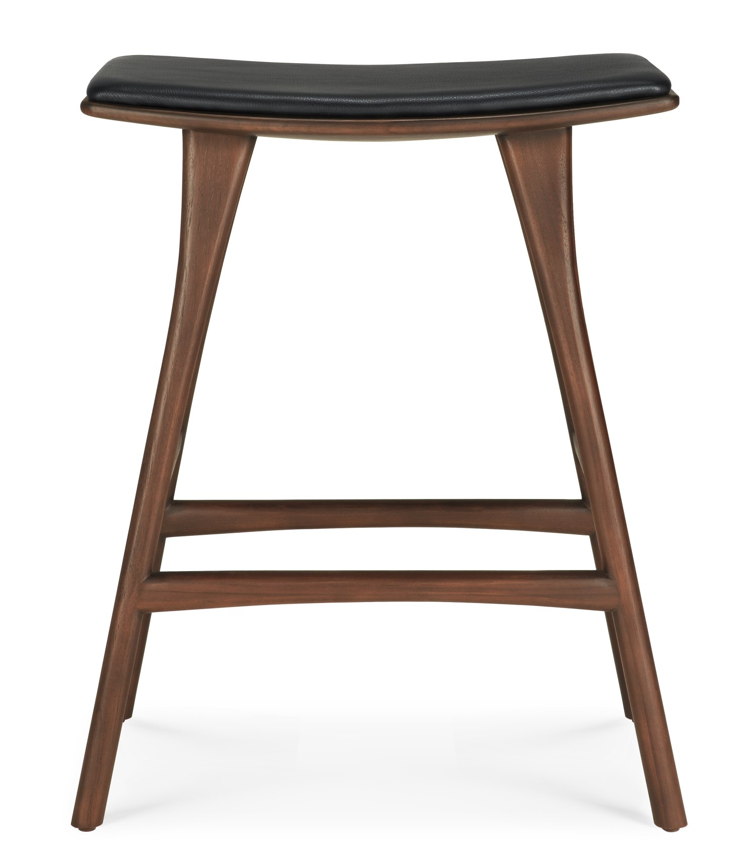 Osso Barhocker von Ethnicraft mit schwarzem Ledersitz und Holzgestell, modernes Küchendesign.