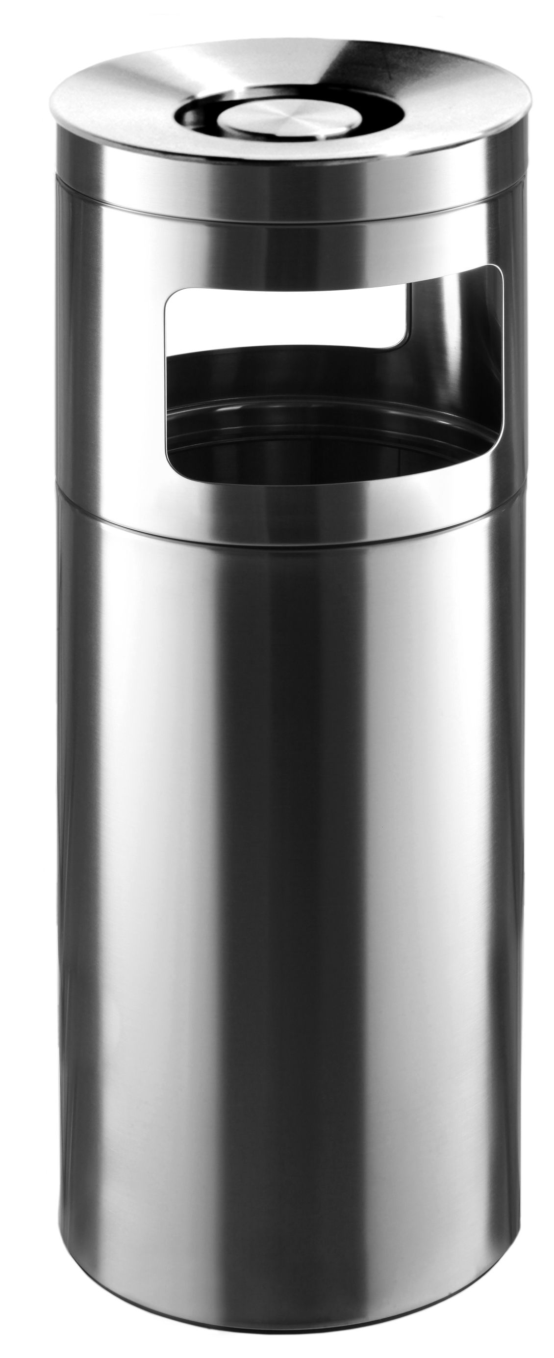 Nox Standascher aus Edelstahl mit Papierkorb-Funktion und runder Öffnung für Zigaretten.