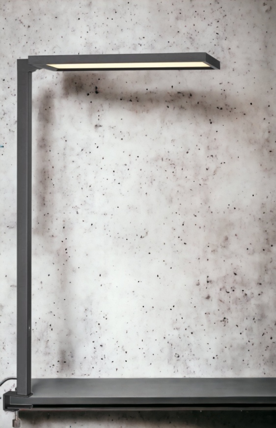 Leggero Design Arbeitstischleuchte: Moderne LED-Schreibtischlampe in Grau für Büro und Homeoffice.