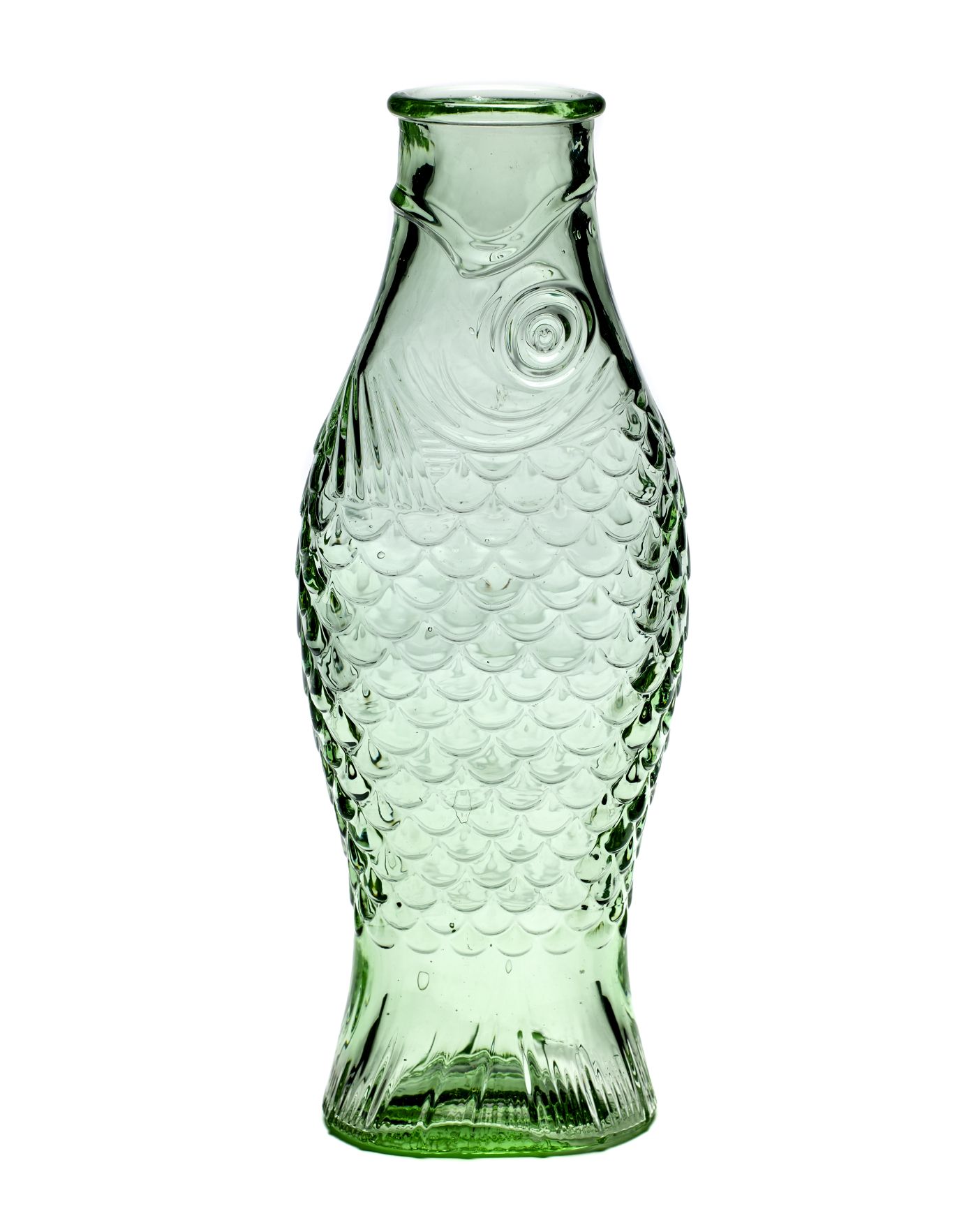 Grüne Serax Glasflasche in Fischform, dekorative Vase für Blumen und Pflanzen.