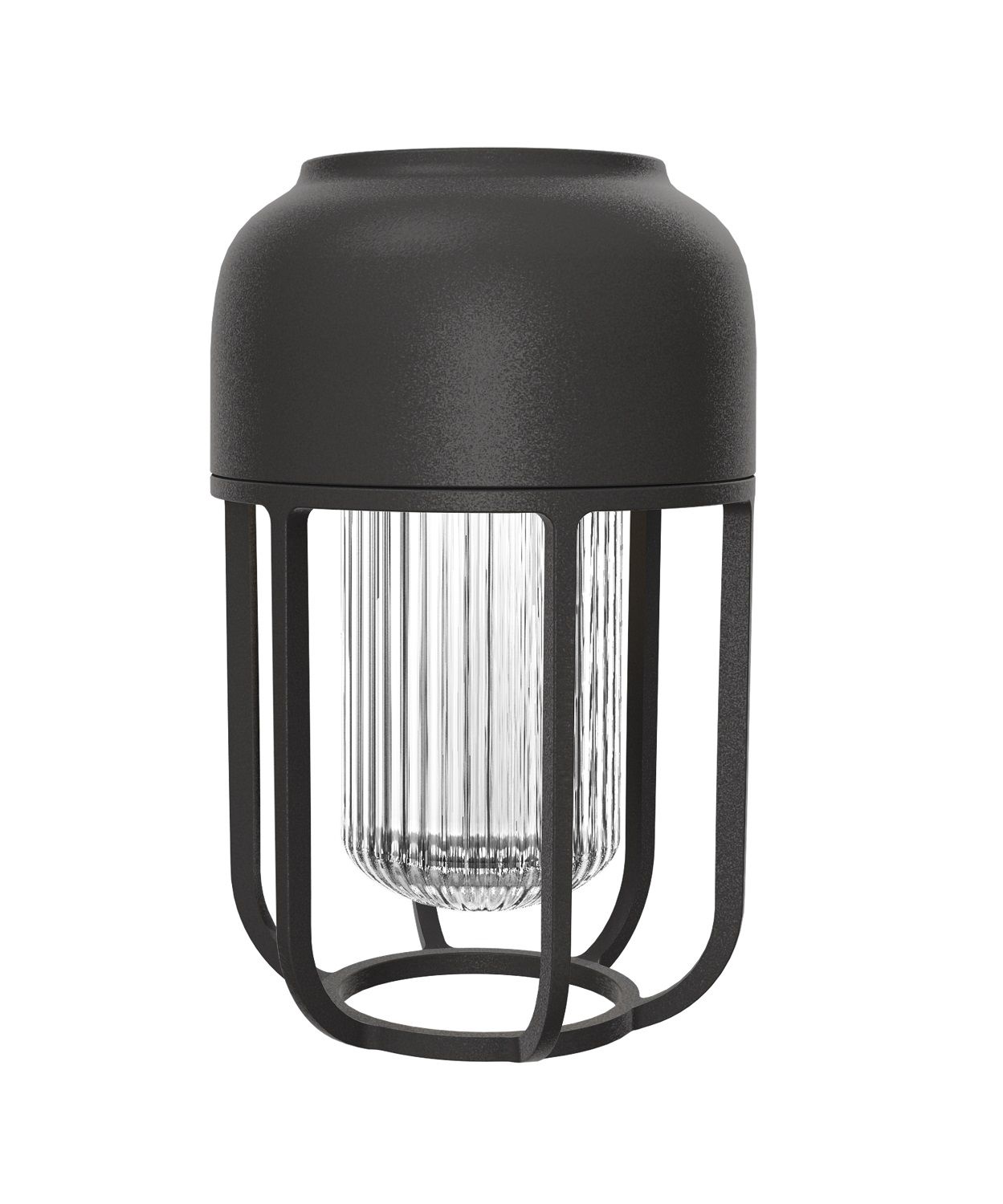 Schwarze Houe LIGHT No.1 Solarleuchte für Innen und Außen mit geriffeltem Glas.