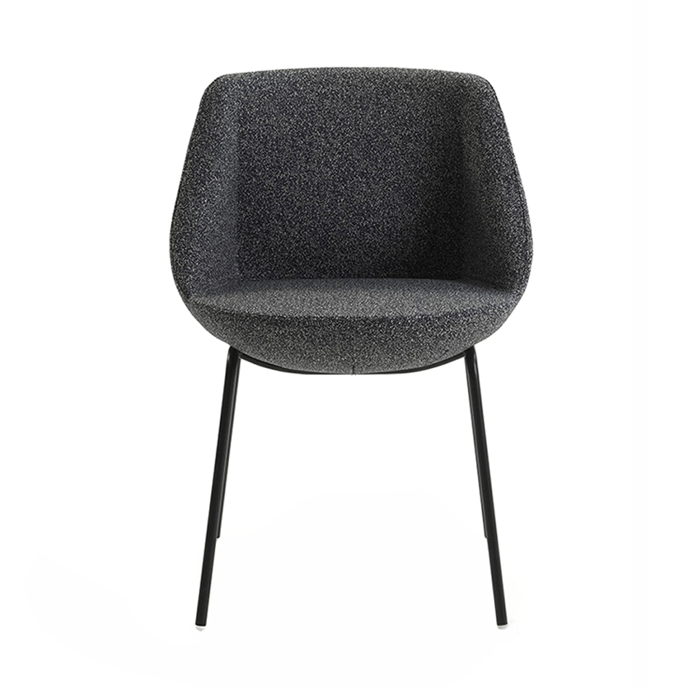 Magnum Stuhl mit anthrazitfarbenem Stoffbezug und Stahlgestell von Sancal, Frontansicht.