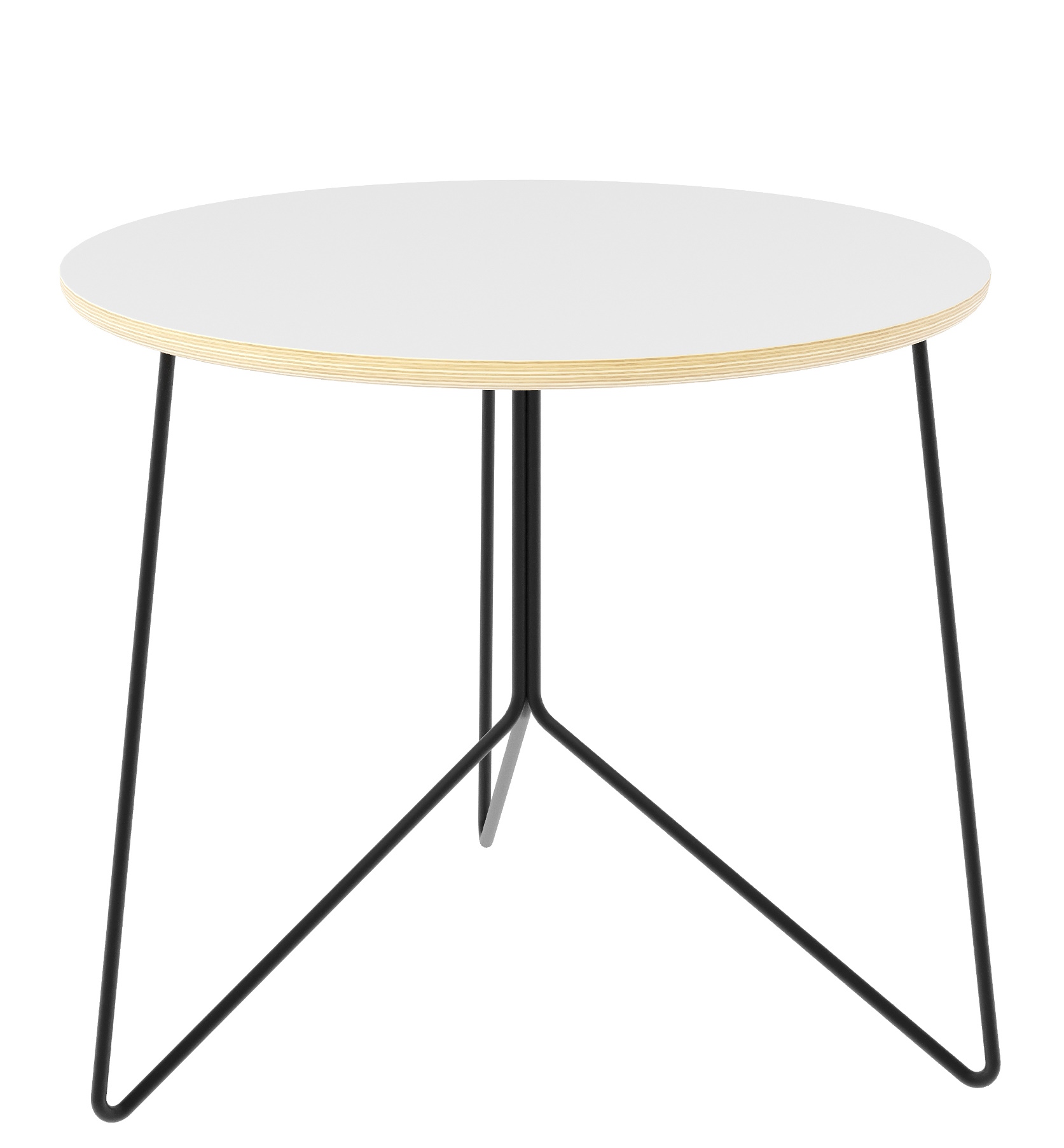 Miro Low Beistelltisch von Müller Möbelwerkstätten: Runder Tisch mit weißer Platte und schwarzem Metallgestell.