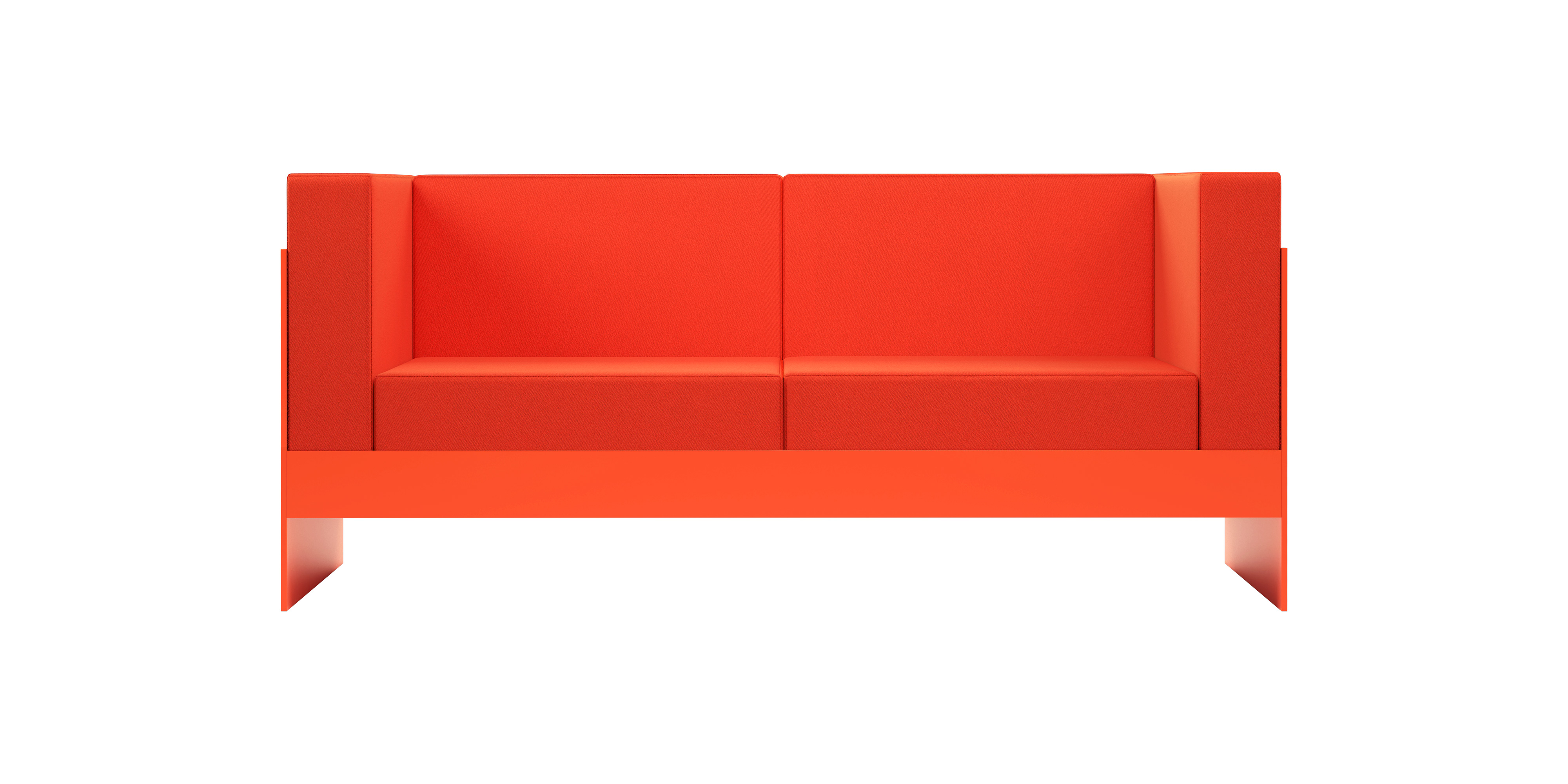 Orangefarbenes "New Tendency" Sofa mit geradlinigem Design. Modernes Sofa für Wohnzimmer und Büro.