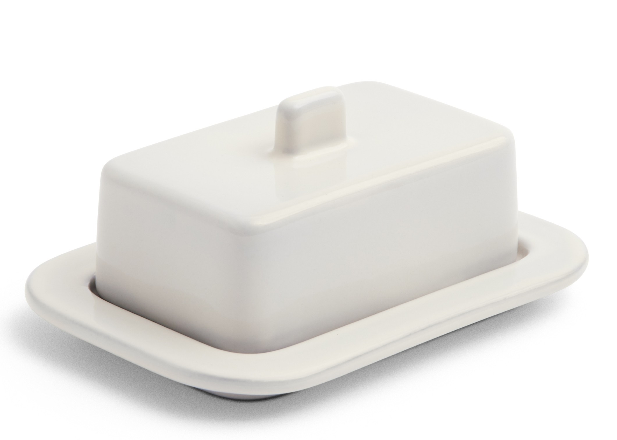 Weiße Butterdose "Barro Butter Dish" von Hay, Keramik, rechteckige Form mit Deckel.