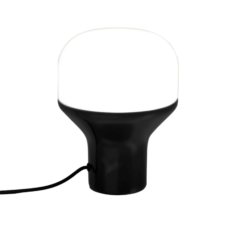 Schwarze Delux Junior Tischleuchte von Martinelli Luce mit weißem Lampenschirm. Design Lampe.