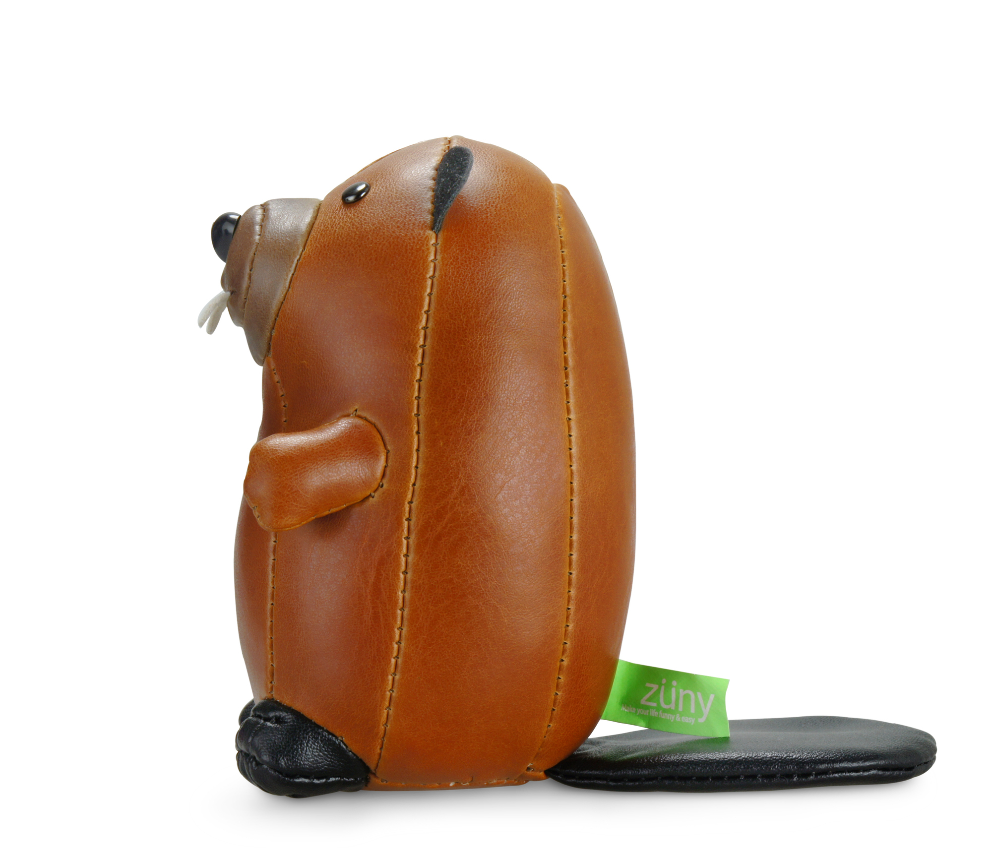 Briefbeschwerer Biber Züny aus braunem Kunstleder, dekoratives Accessoire für Büro und Zuhause.