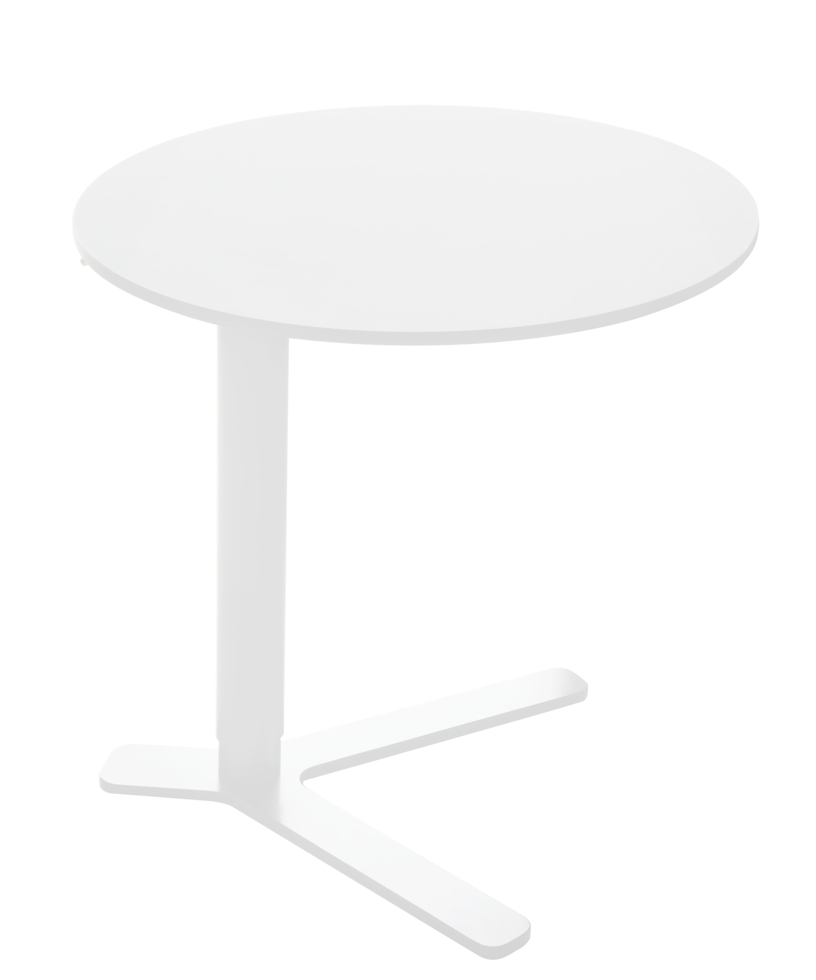 Weißer Yo Beistelltisch La Palma, höhenverstellbar, mit runder Tischplatte und dreibeinigem Fuß für Wohnzimmer und Büro.