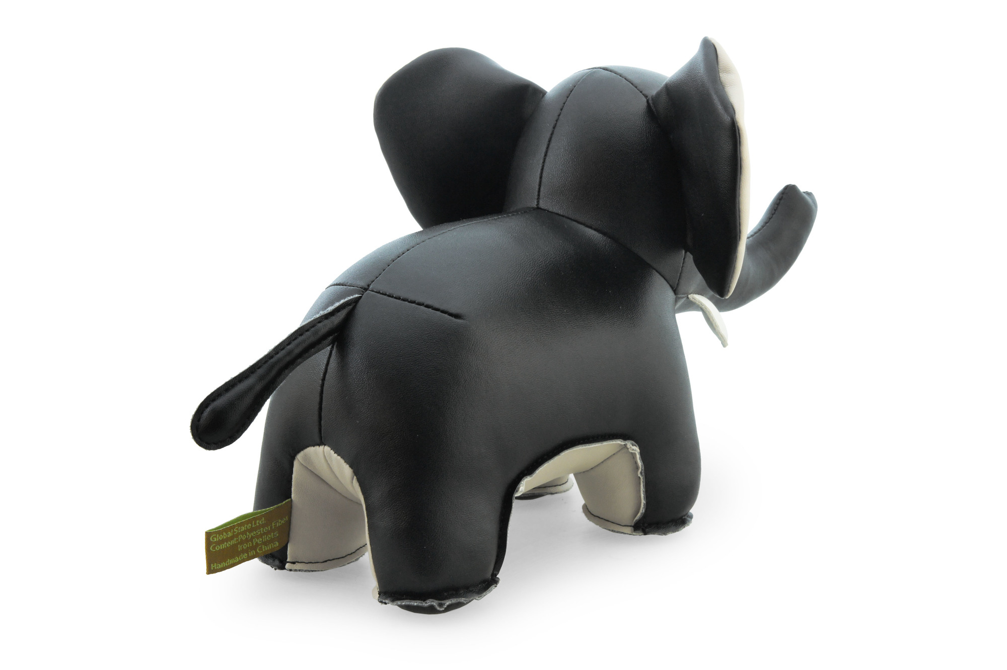 Rückansicht der schwarzen Elefant Buchstütze "Abby II" von Züny aus Kunstleder.