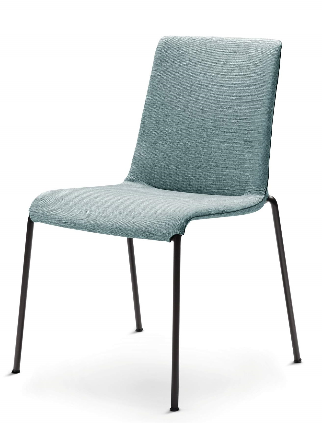 Liz Stuhl von Walter Koll, hellblau gepolstert mit schwarzem Metallgestell, moderner Esszimmerstuhl.