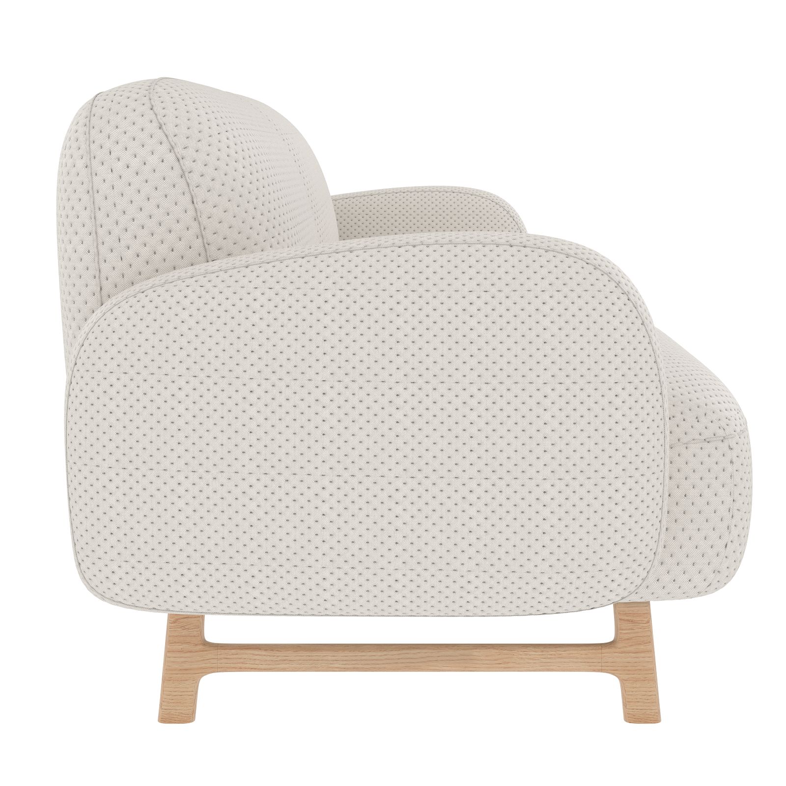 Seitenansicht des Auguste Sofas von Hartô, ein beiges 3-Sitzer Sofa mit Holzfüßen.