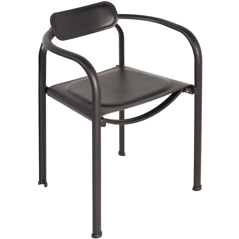 Schwarzer Split Chair SP Stuhl von Tecta mit Lederbezug und Stahlrohrgestell, modernes Möbeldesign.